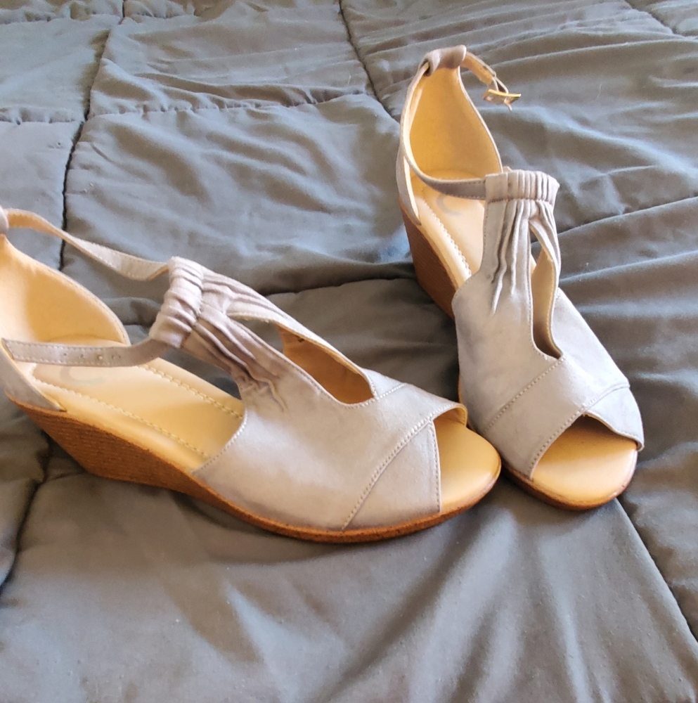 Chic Gray Wedge Shoes, Never Worn